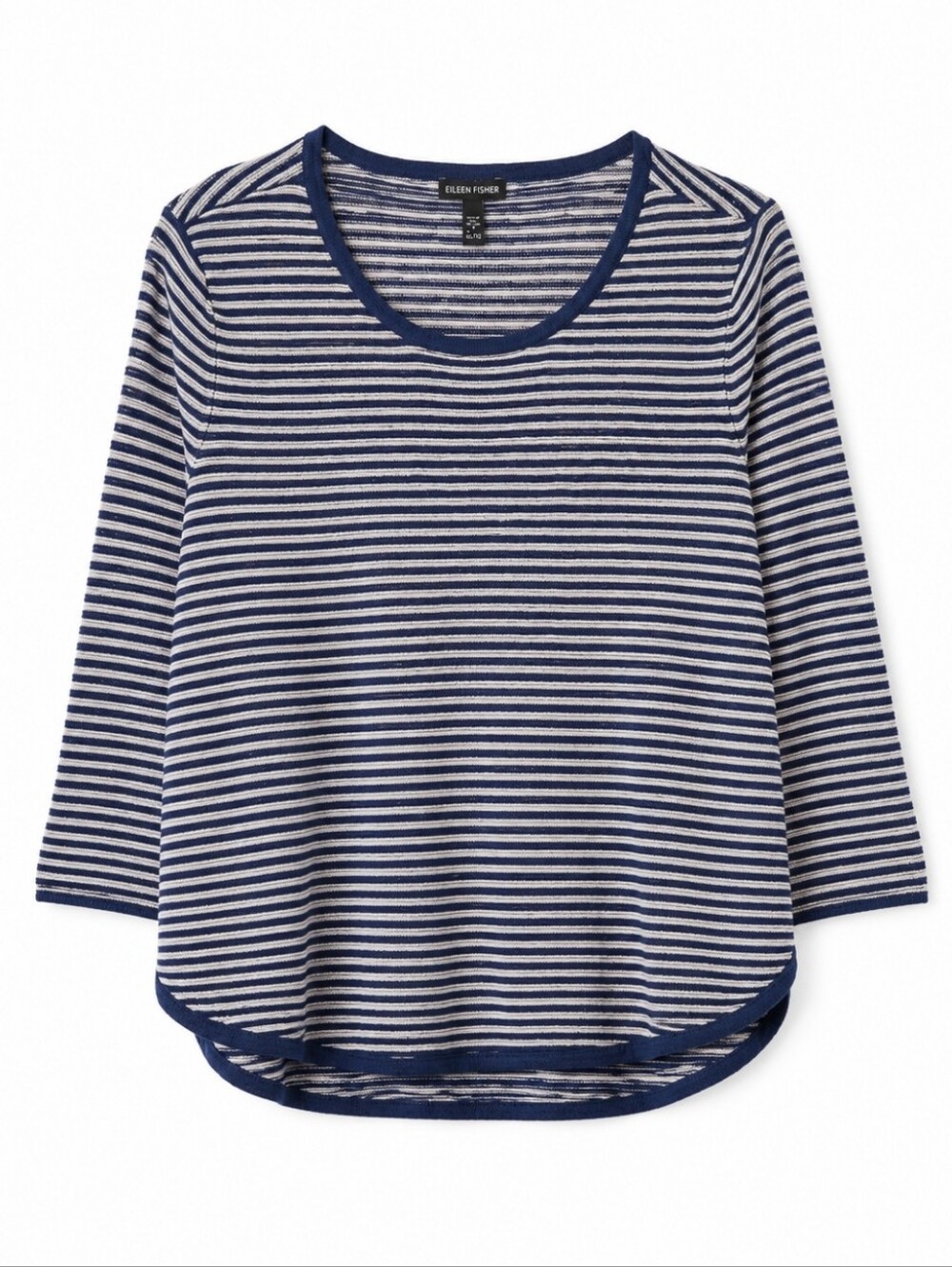 Eileen Fisher Renew Organic Linen Cotton Striped Sweater XL Blue White